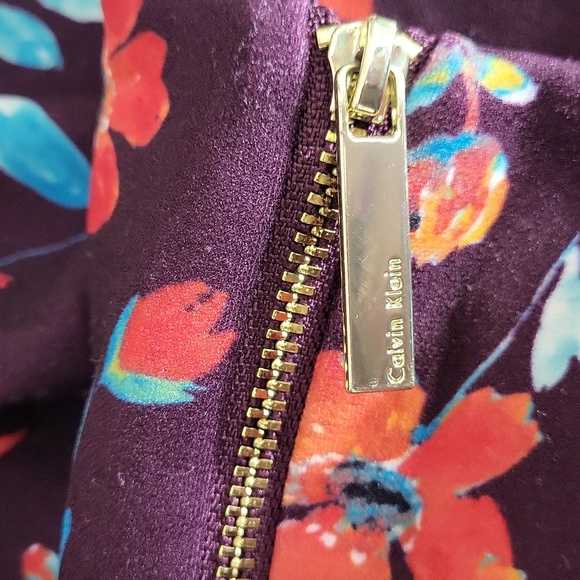 Calvin Klein Womens 6 Aubergine Floral 3/4 Bell Sleeve Shift Dress Dressy Casual - Picture 6 of 8